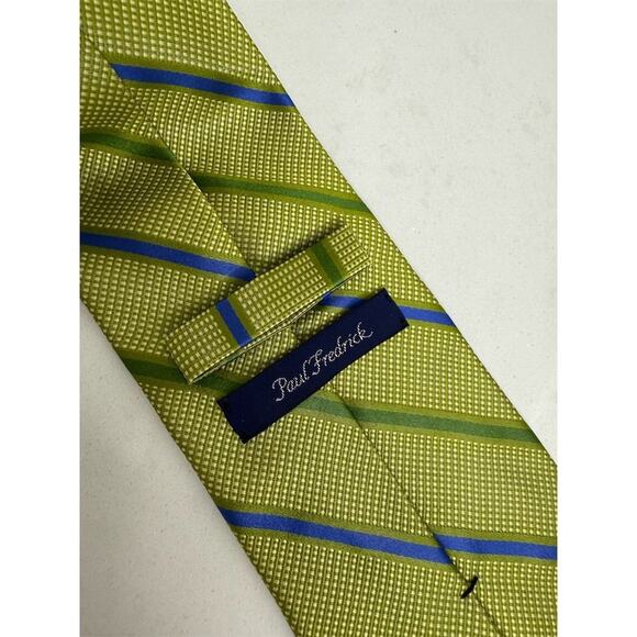 Paul Frederick Men's Green Striped Silk Designer Tie - Picture 3 of 3